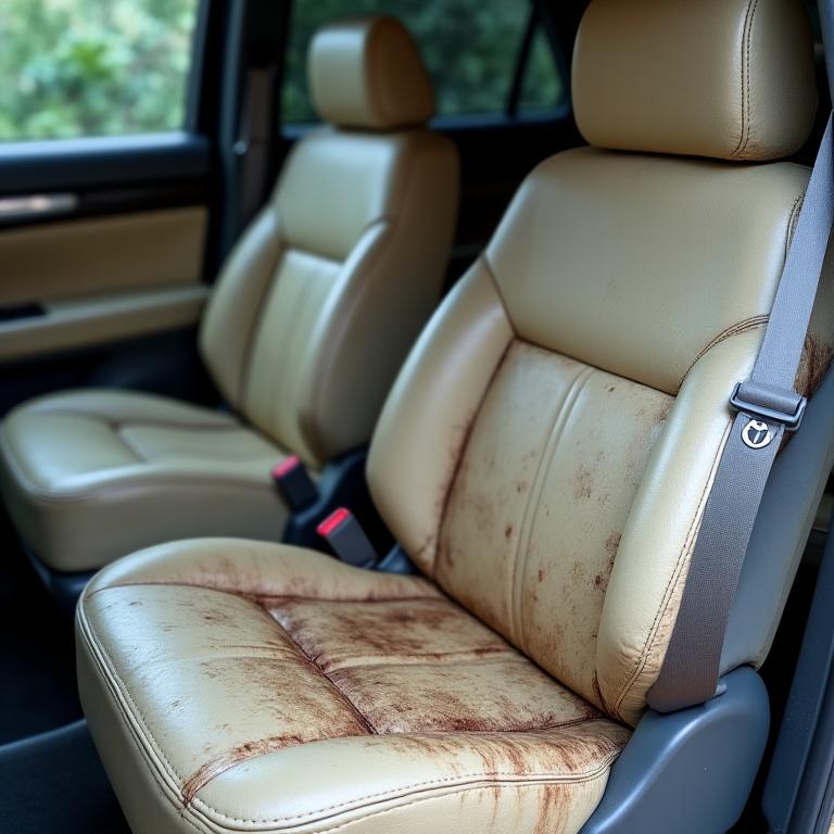 Stained and dirty seats of a Toyota Alphard.