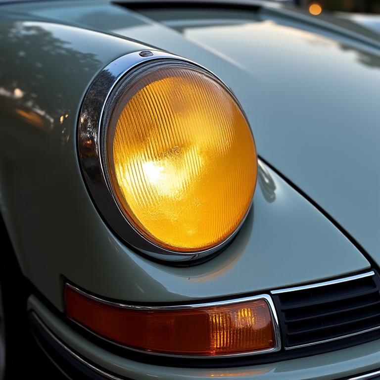 Yellowed and hazy headlights on a Porsche 911.